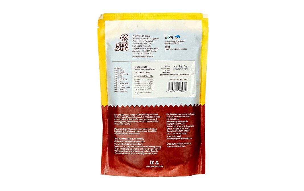 Pure & Sure Black Urad Whole Traditional Organic Pulses   Pack  500 grams